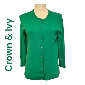 Crown & Ivy green button down cardigan size Small‎
